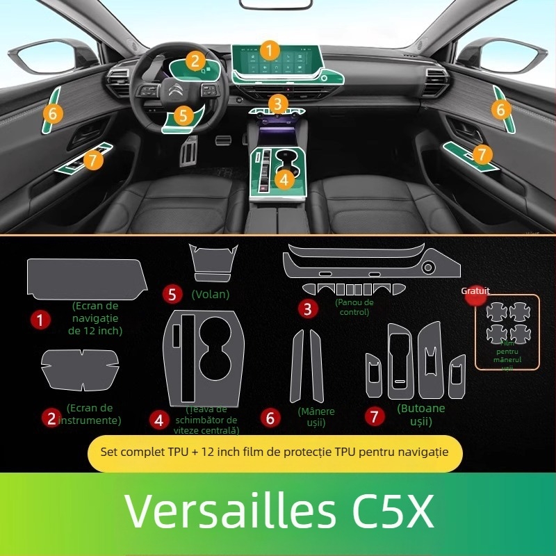 Film interior pentru ecran Citroën Versailles C5X – TPU, rezistent la temperaturi ridicate/scăzute, pentru afișaj de navigație și control central