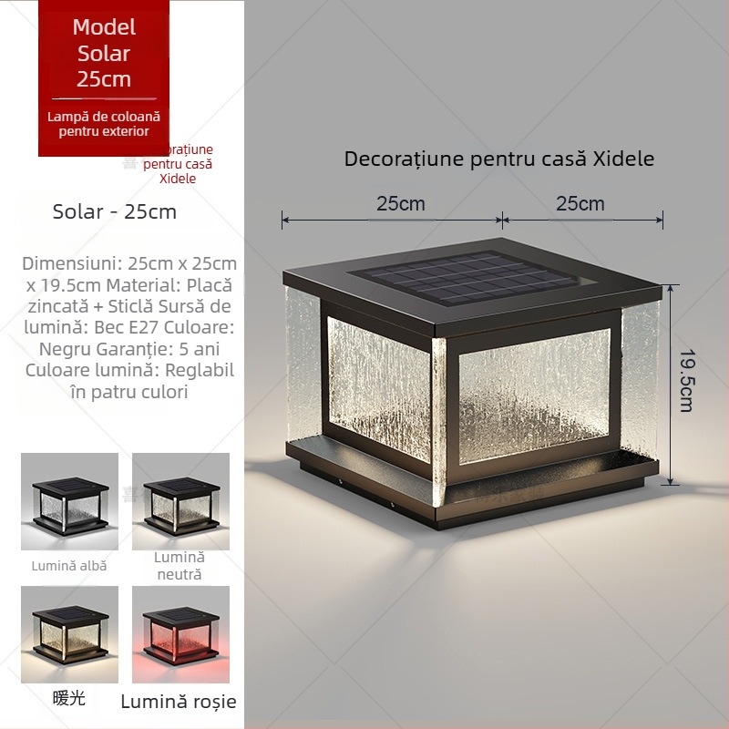 Lampă coloană solară LED – exterior IP65, 20W, 220V, telecomandă
