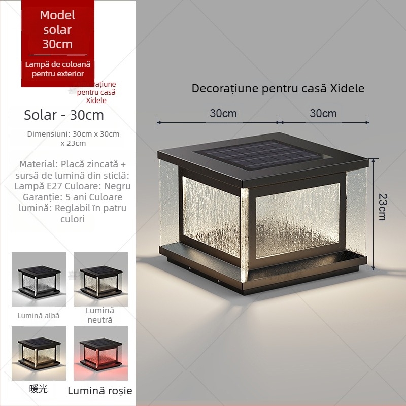 Lampă coloană solară LED – exterior IP65, 20W, 220V, telecomandă