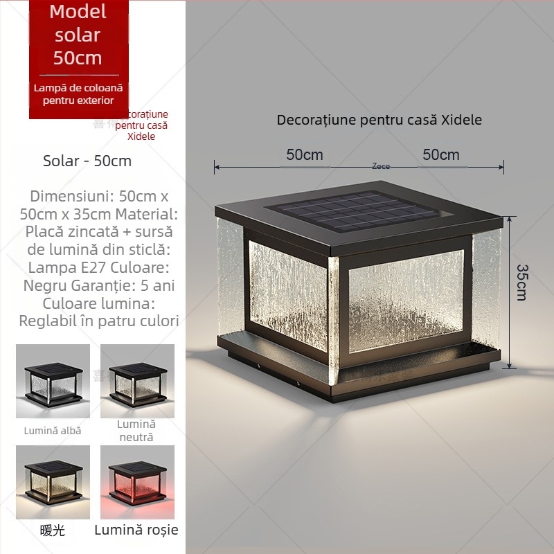 Lampă coloană solară LED – exterior IP65, 20W, 220V, telecomandă