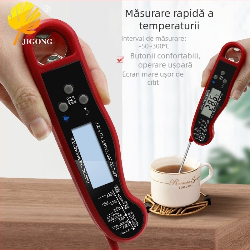 Record Work Termometru digital pentru alimente pentru BBQ – tip sondă, în stil pix, impermeabil și pliabil