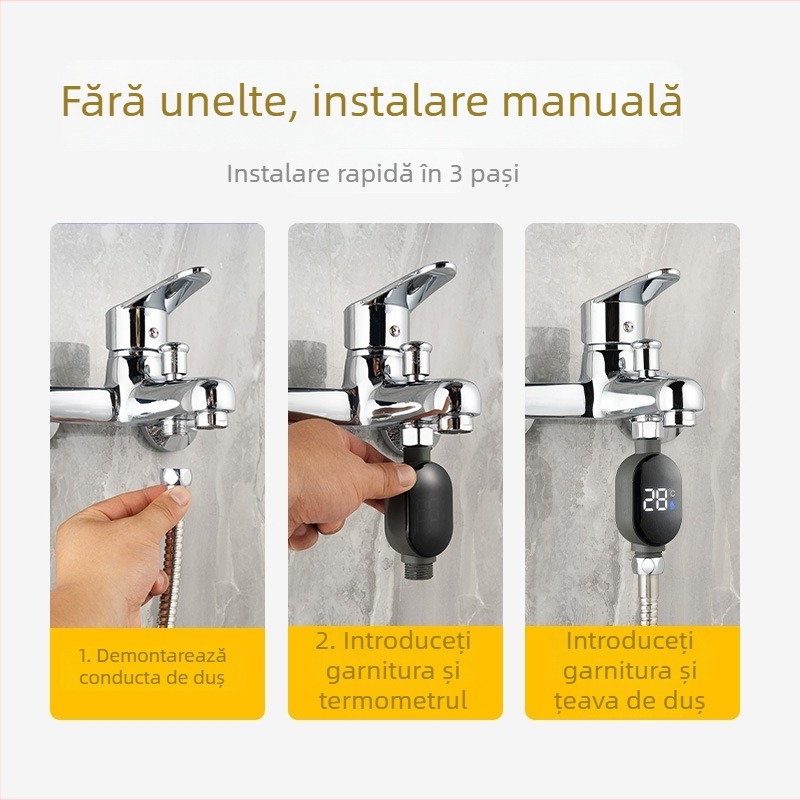 Termometru de duș cu LED, afișaj temperatură, interfață cu 4 pini, 0-99°C, doar măsurare (fără încălzire)