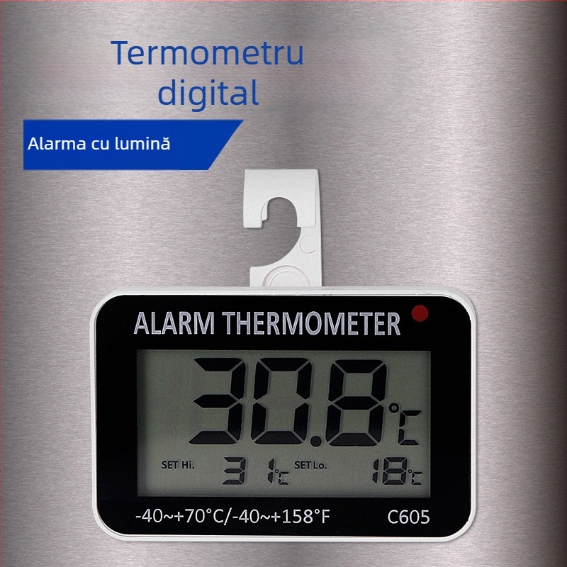 C605 Monitor de Temperatură Interior/Exterior cu Alarmă pentru Frigider și Controlul Temperaturii (-40 la 70°C)