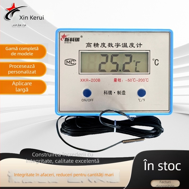 Termometru electronic digital cu sondă pentru temperatura aerului și a apei, model Xkr-200b, brand New corey, interval de măsurare -50 până la 200 °C, cod produs 2025