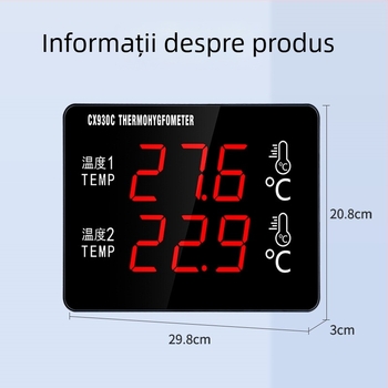 Termometru dublu pentru apă, cu ecran mare, senzor, pentru creștere animalelor și depozitare la rece