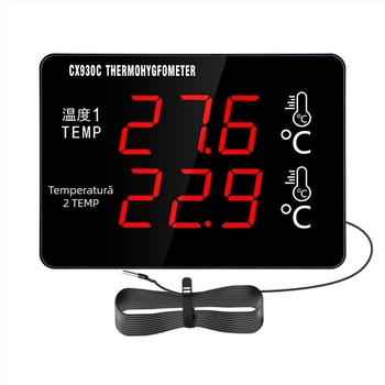 Termometru dublu pentru apă, cu ecran mare, senzor, pentru creștere animalelor și depozitare la rece