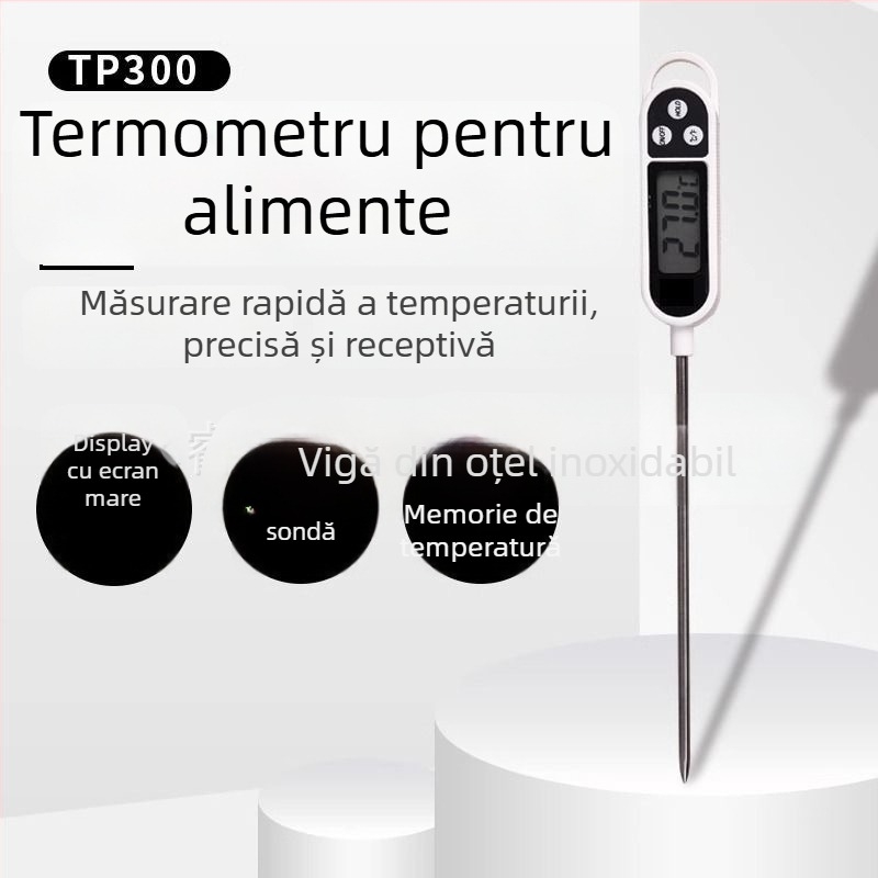 Tp300 Termometru alimentar cu sondă pentru bucătărie și grătar — Digital, măsoară temperaturile apei, uleiului și laptelui