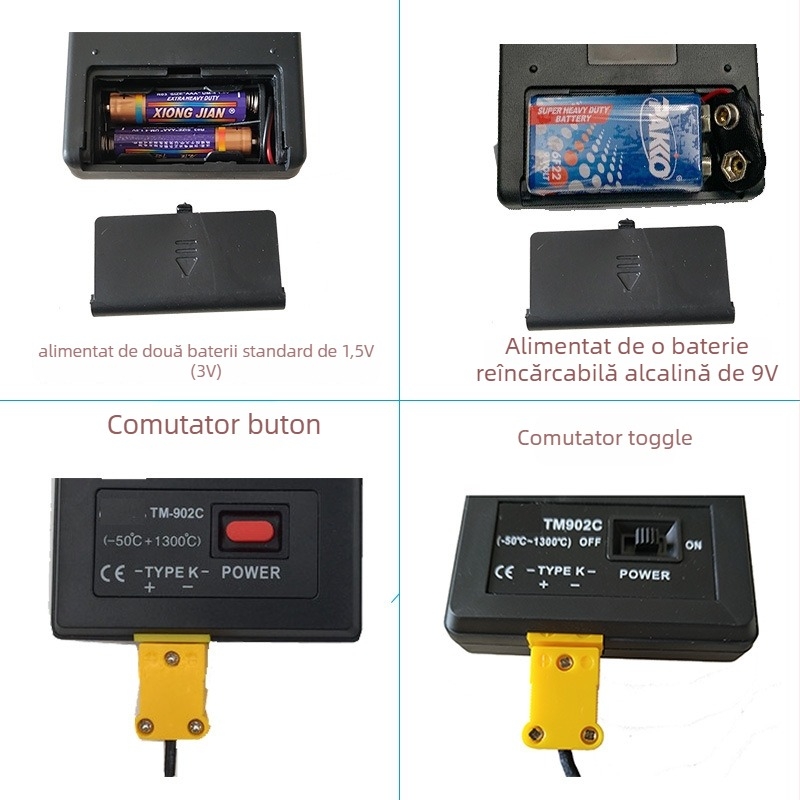 Termometru infraroșu portabil cu afișaj digital, fără contact, interval 0–1300 °C, timp de răspuns 0,1 s