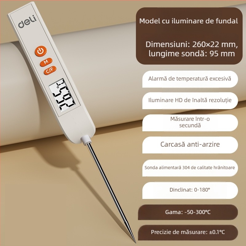 Termometru cu sondă pentru alimente – Termometru de bucătărie, înaltă precizie, pentru apă, ulei, lapte și alimente, model DL333310