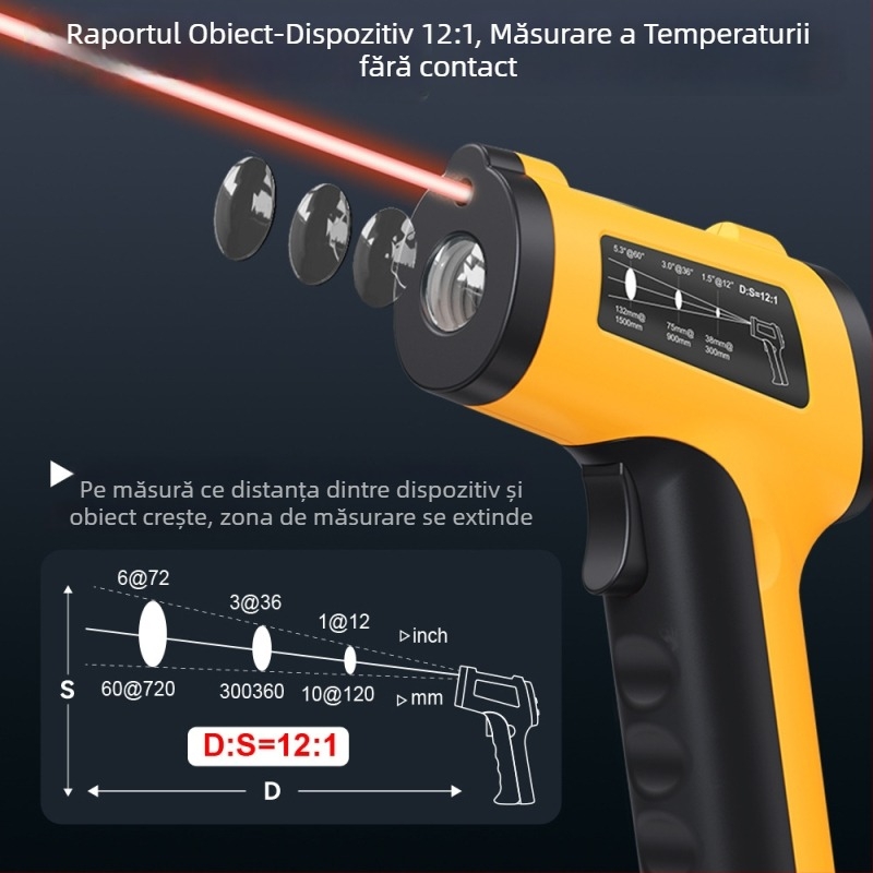 Termometru infraroșu de tip pistol pentru măsurarea temperaturii în industrie, Model 2501, Baterii AAA×2