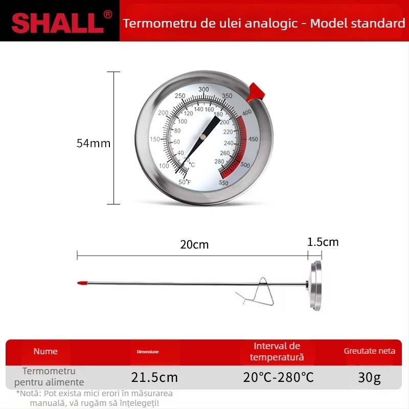 Termometru pentru ulei cu sondă din oțel inoxidabil, afișaj digital, temporizare, precizie înaltă pentru bucătărie și coacere