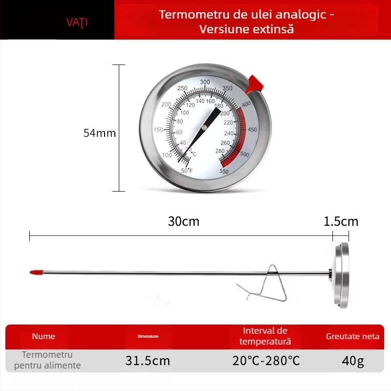 Termometru pentru ulei cu sondă din oțel inoxidabil, afișaj digital, temporizare, precizie înaltă pentru bucătărie și coacere