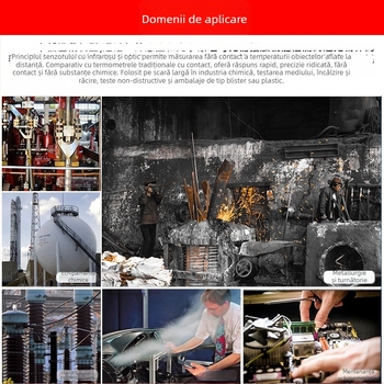 Termometru infraroșu AR862D+ — portabil pentru uz industrial, interval -50℃ până la 1000℃, precizie ±2℃/2%, rezoluție 0.1℃, afișaj LCD, timp de răspuns 500 ms