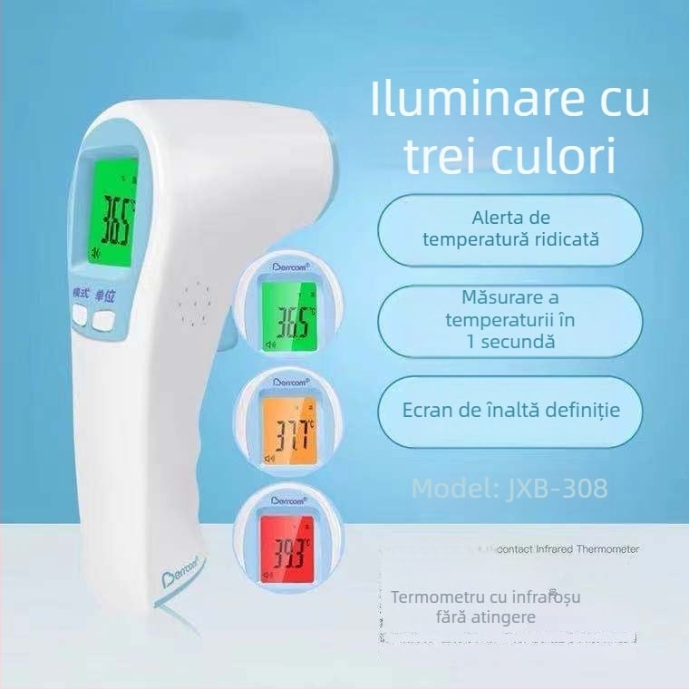 Beerkon 308 termometru cu infraroșu fără atingere pentru uz casnic, potrivit pentru copii și adulți (model 308, termometru digital-pistol)