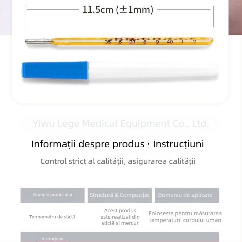 Termometru din sticlă cu mercur, triunghiular, pentru utilizare orală și subraț, pentru copii și adulți, grad medical, pentru uz casnic