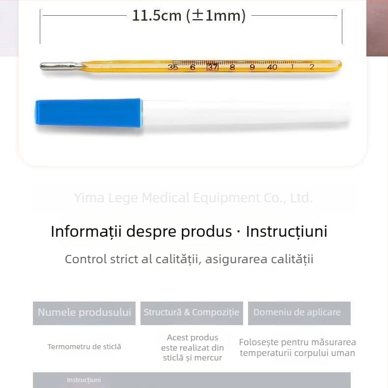 Termometru din sticlă cu mercur, triunghiular, pentru utilizare orală și subraț, pentru copii și adulți, grad medical, pentru uz casnic