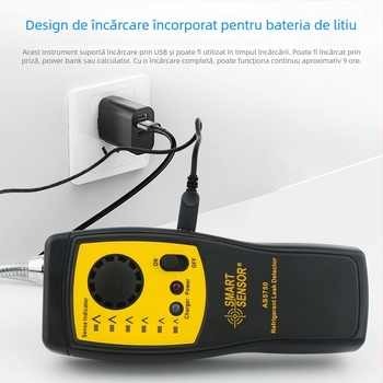 Detector de gaze halogene AS5750L pentru climatizarea auto și scurgeri de freon; măsurare până la 5 oz/yr; precizie 0.5 oz/yr; alimentare cu 3 baterii AA