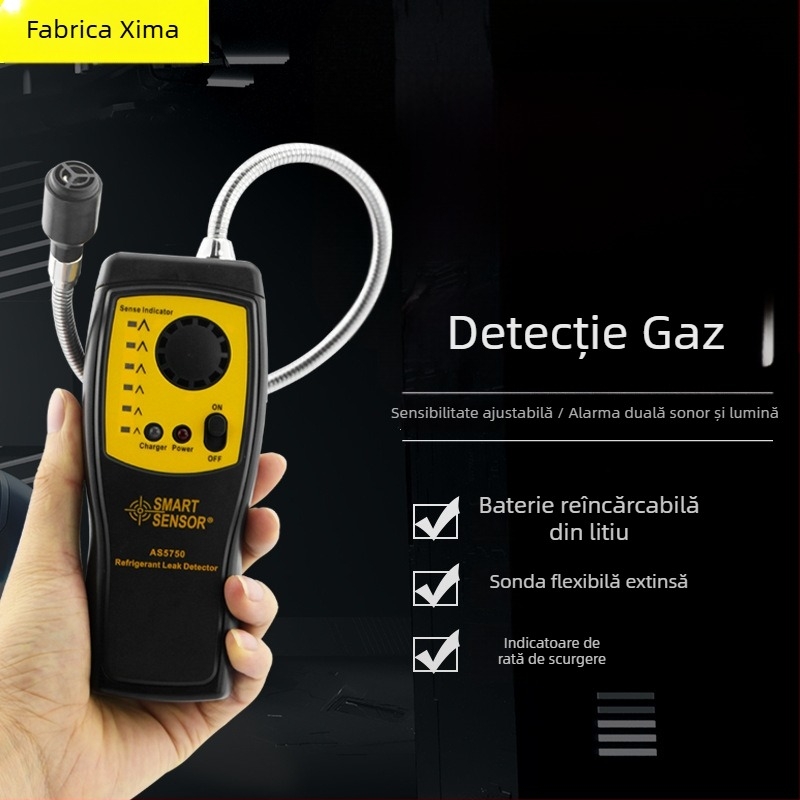 Detector de gaze halogene AS5750L pentru climatizarea auto și scurgeri de freon; măsurare până la 5 oz/yr; precizie 0.5 oz/yr; alimentare cu 3 baterii AA