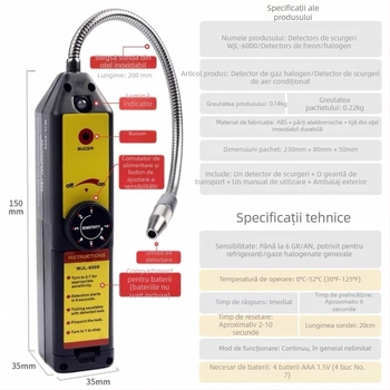 WJL-6000 Detectare portabilă a scurgerilor halogen pentru refrigeranți, protejată împotriva exploziilor, interval de măsurare 2-10, precizie 6 g/an, alimentare 5 V
