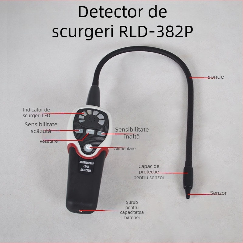 Detector de scurgeri halogeni RLD-382P — detectează R134A, R12, R22; stabil, sensibil, cu microprocesor