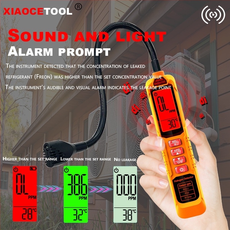 Detector de scurgeri halogen pentru sistemul auto de climatizare Freon R12/R32/R134a, model XC65A/XC65B, 0-1000 ppm, 3.7V, 0.156 kg