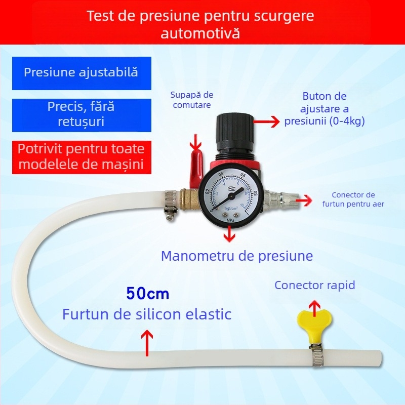 Detector de scurgeri pentru rezervorul de apă și tester pentru sistemul de răcire auto, construcție din plastic-metal, testare sub presiune a scurgerilor, 1 set