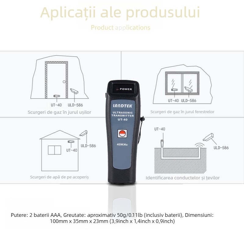 UT-40 Lantai detector portabil pentru scurgeri ultrasonice, generator de semnale în formă de undă, 40 kHz, model UT-40, greutate aproximativ 50 g