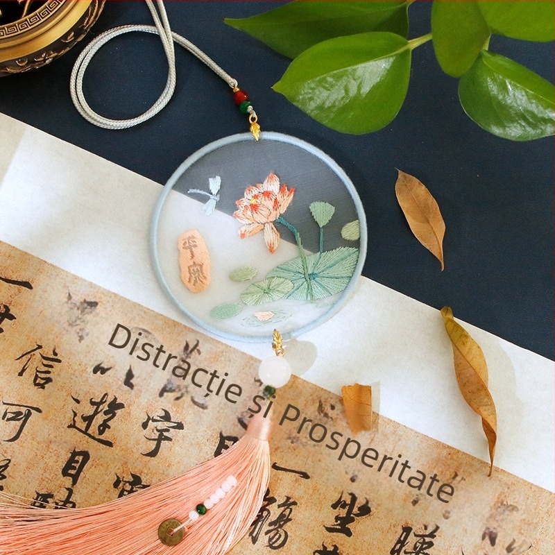 Kit DIY de broderie cu cruci pentru pandant auto — pânză de in, stil nou chinezesc, serie Vânt Chinezesc, potrivit începătorilor, cadou pentru prieten