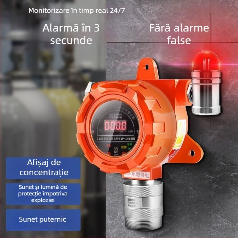 Alarmă fixă pentru scurgeri de gaze combustibile, utilizare industrială, 5–100% LEL, ±3% LEL, 220V, alimentare plug-in, model Industrial gas alarm (ABS)