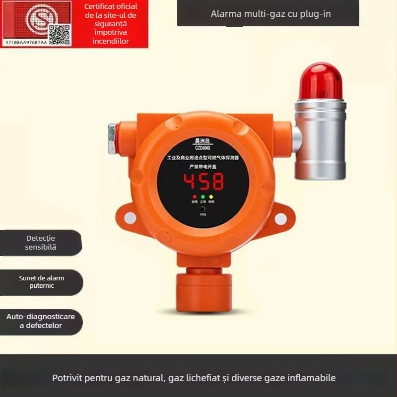 Alarmă fixă pentru scurgeri de gaze combustibile, utilizare industrială, 5–100% LEL, ±3% LEL, 220V, alimentare plug-in, model Industrial gas alarm (ABS)