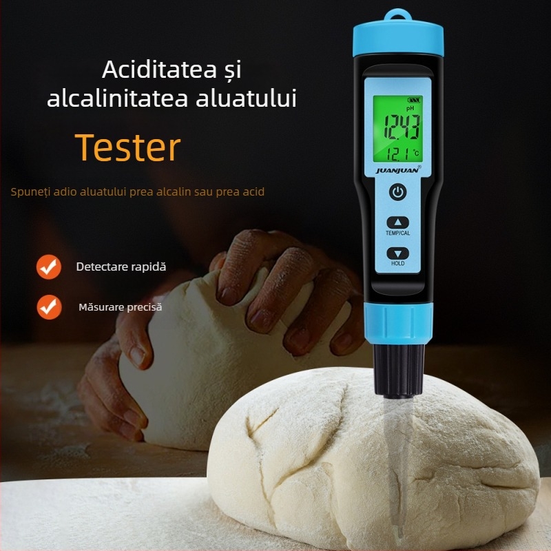 pH-metru portabil cu afișaj digital, model PH199Y, pentru apă, sol, cosmetice, aluat și brânză