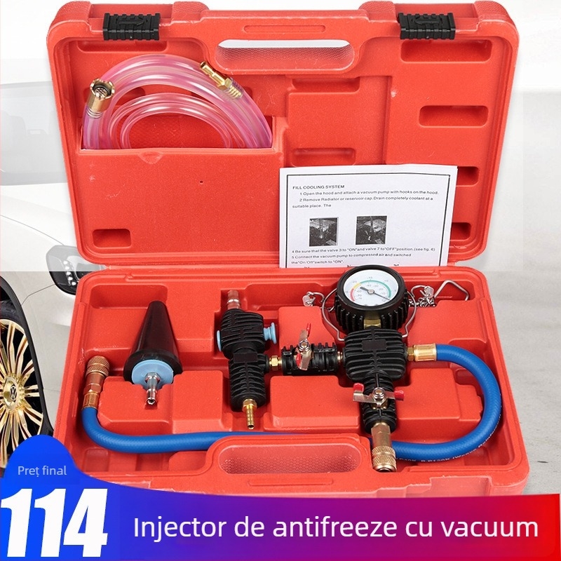 Set auto de detectare a scurgerilor din sistemul de răcire, test de presiune, 28 piese, kit vid pentru înlocuirea lichidului de răcire