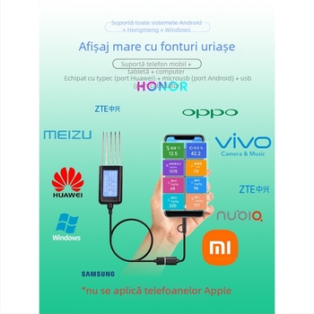 Analizator de sol USB pentru smartphone, conector cu 5 pini – măsoară EC, azot, fosfor, potasiu și pH