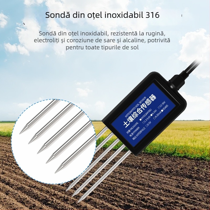 Test de sol multiparametric pentru umiditate, temperatură și pH — model Zts-3000sl-tr-*, sondă din oțel inoxidabil 361, IP68, greutate 300 g