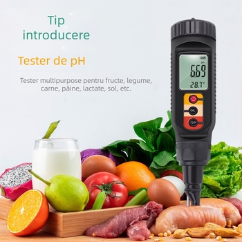 Tester portabil de pH PH-08 pentru acvariu — interval 0–14 pH, acuratețe 0.1 pH, afișaj LCD, electrodă compozită, compensare de temperatură 0–50°C