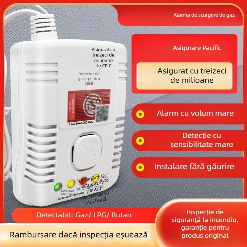 Detector de alarmă pentru gaze cu rază de 360°, metan/propan, 220V, modelul 310
