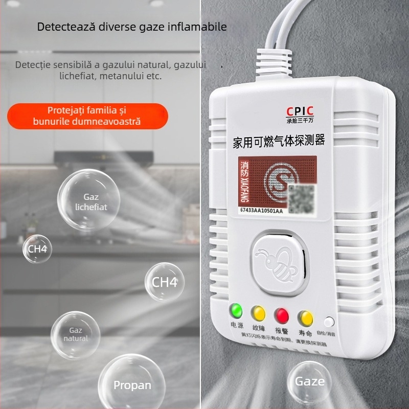 Detector de alarmă pentru gaze cu rază de 360°, metan/propan, 220V, modelul 310