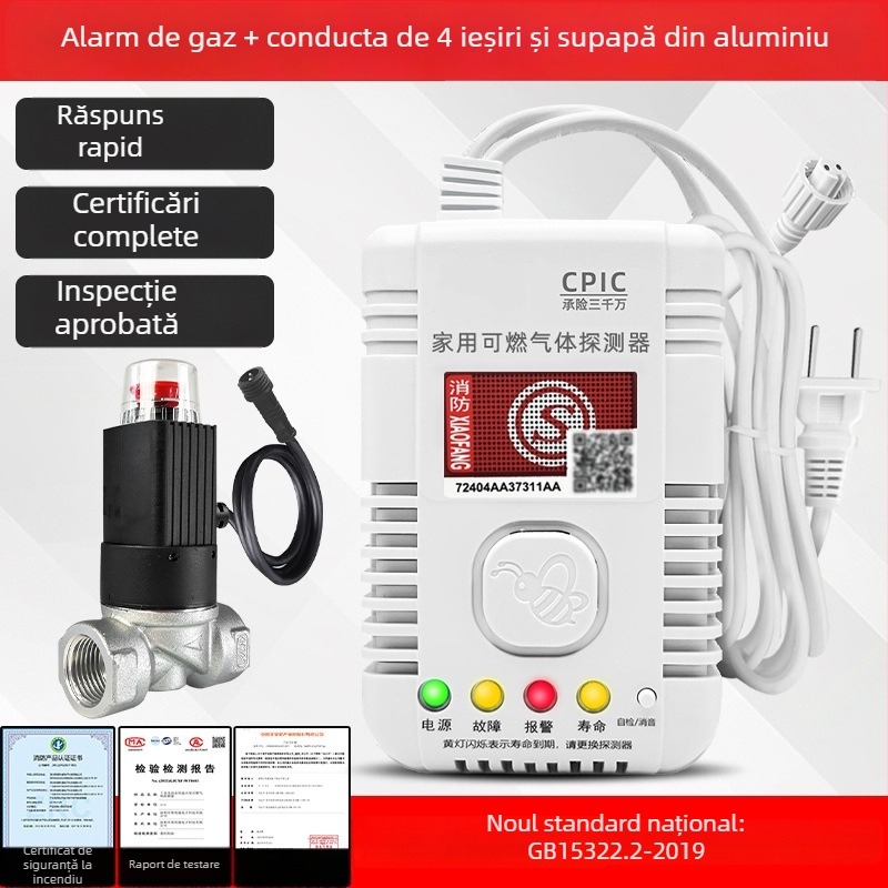 Detector de alarmă pentru gaze cu rază de 360°, metan/propan, 220V, modelul 310