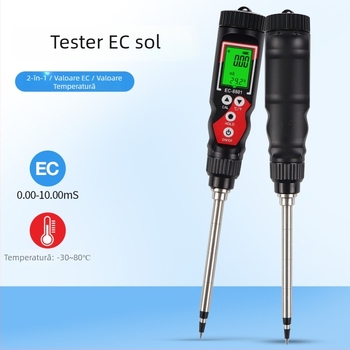 Test EC pentru sol, aparat 2 în 1 pentru conductivitate și temperatură, afișaj digital de înaltă precizie pentru hidroponie în seră