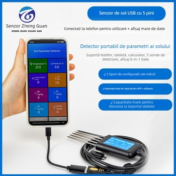 Senzor pentru monitorizarea solului USB 8 în 1: EC, temperatura, umiditate a solului, pH și NPK