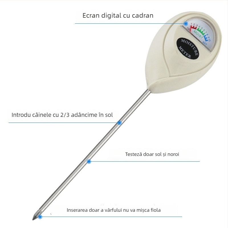 Măsurător de umiditate a solului – detector de sol 1-în-1, design cu cap rotund, detector de sol pentru grădină, Brand Record Work