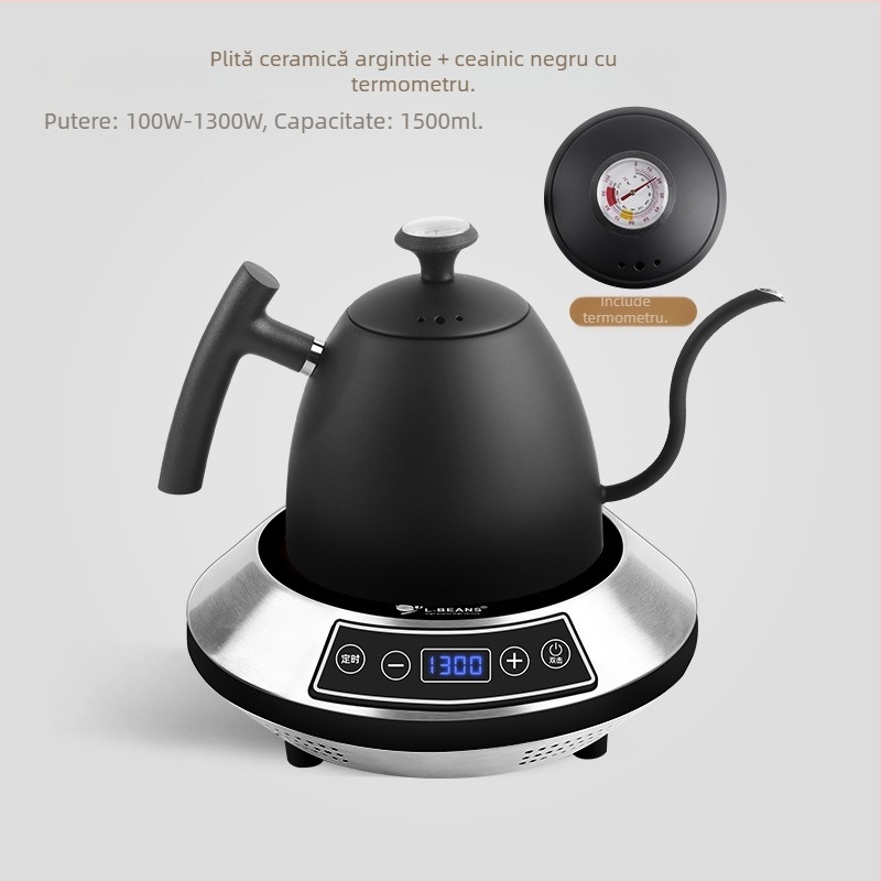 Cafetieră cu cioc lung pentru preparare manuală a cafelei, din oțel inoxidabil, încălzire electrică, marca l-ebans, posibilitatea imprimării logo-ului, lansare în 2024