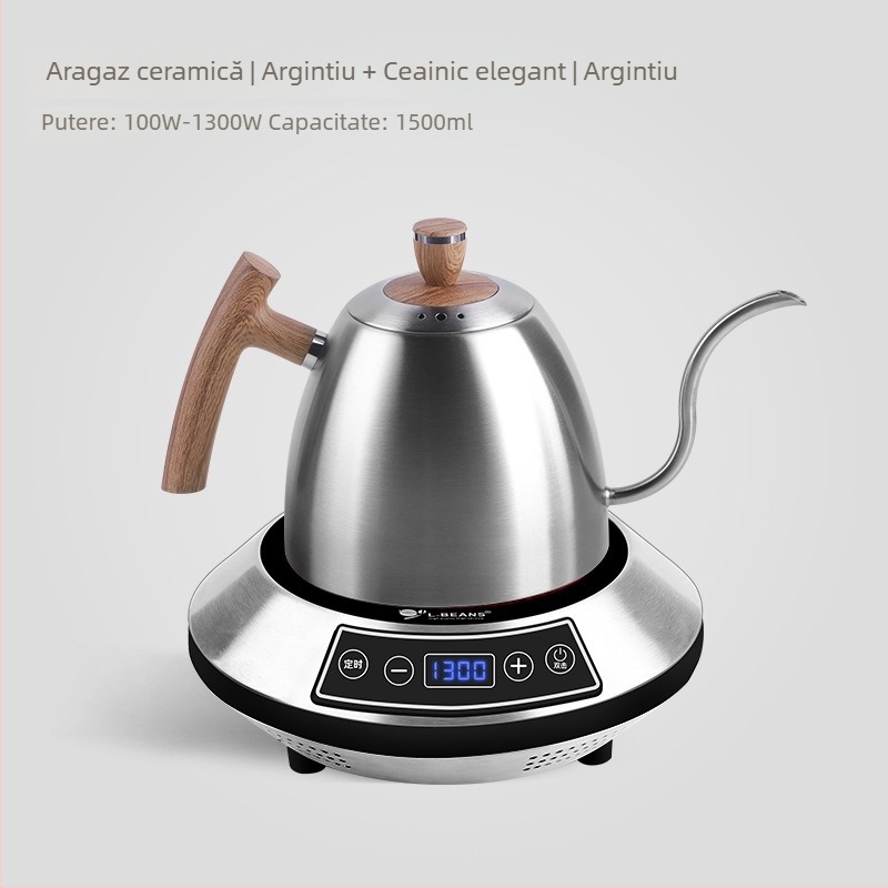 Cafetieră cu cioc lung pentru preparare manuală a cafelei, din oțel inoxidabil, încălzire electrică, marca l-ebans, posibilitatea imprimării logo-ului, lansare în 2024