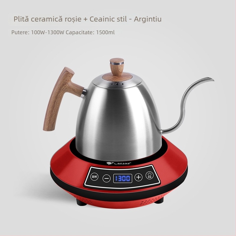 Cafetieră cu cioc lung pentru preparare manuală a cafelei, din oțel inoxidabil, încălzire electrică, marca l-ebans, posibilitatea imprimării logo-ului, lansare în 2024