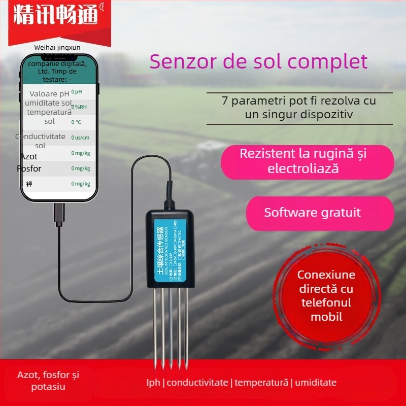 Senzor de sol șapte în unu: temperatură, umiditate, NPK, EC și pH, model Jxbs-3001-tr