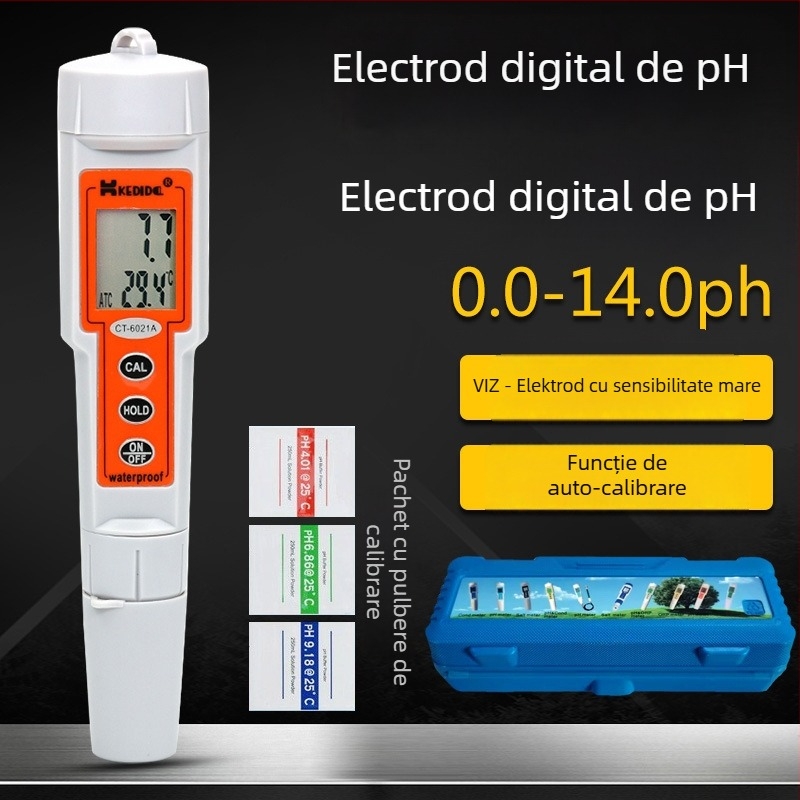 Dispozitiv portabil pH Kedida 6021A – ecran LCD, interval pH 0.0–14.0, precizie 0.1 pH, compensare temperatură 0–50°C