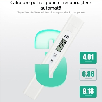 Senzor pH portabil cu sondă din sticlă, interval 0–14 pH, precizie 0,01, compensare de temperatură 0–60 °C