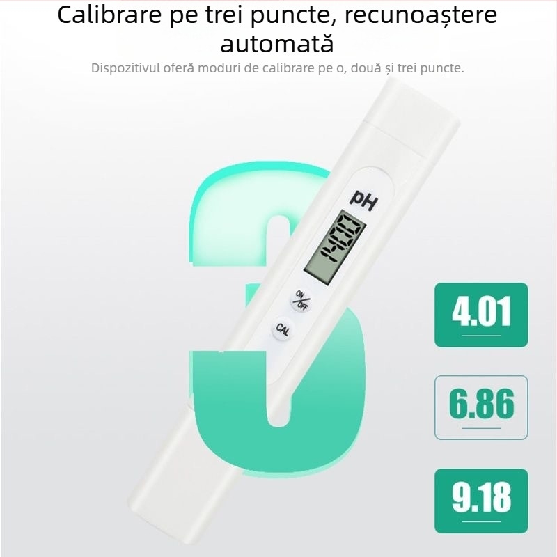 Senzor pH portabil cu sondă din sticlă, interval 0–14 pH, precizie 0,01, compensare de temperatură 0–60 °C