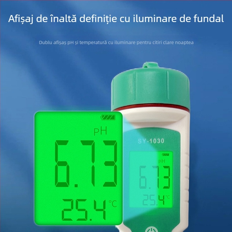 Măsurător de pH portabil, afișaj digital, sondă din sticlă, interval de măsurare 0-14 pH, model SY-1030