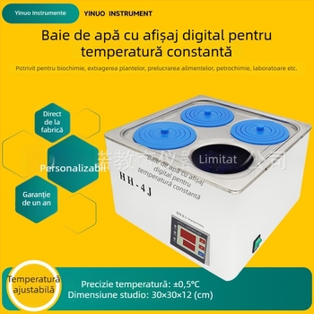 Baie de apă de laborator cu control digital al temperaturii - rezervor din oțel inoxidabil, Model Hh-4j, Intervalul de temperatură de la temperatura ambientală până la 99,9°C, Precizie ±0,5°C